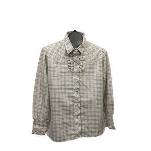 Vintage 70s Kenny Rogers Western Plaid Ruffle Blouse Shirt Womens Large -